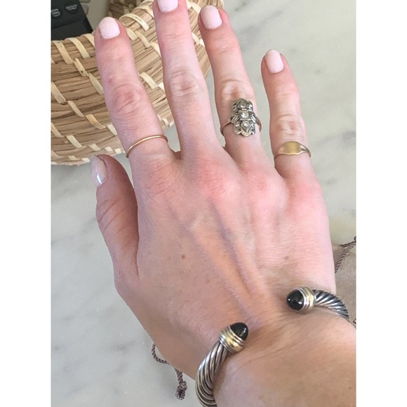 David Yurman Two-Toned Silver & 14k Gold & Black Onyx 7mm Cable Bracelet - Picture 6 of 7